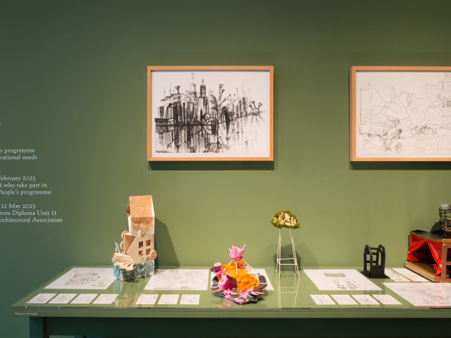 Installation view of RA Young People’s Programme: We Built This City as part of ‘John Hejduk: London Masque’ at the Royal Academy of Arts, London