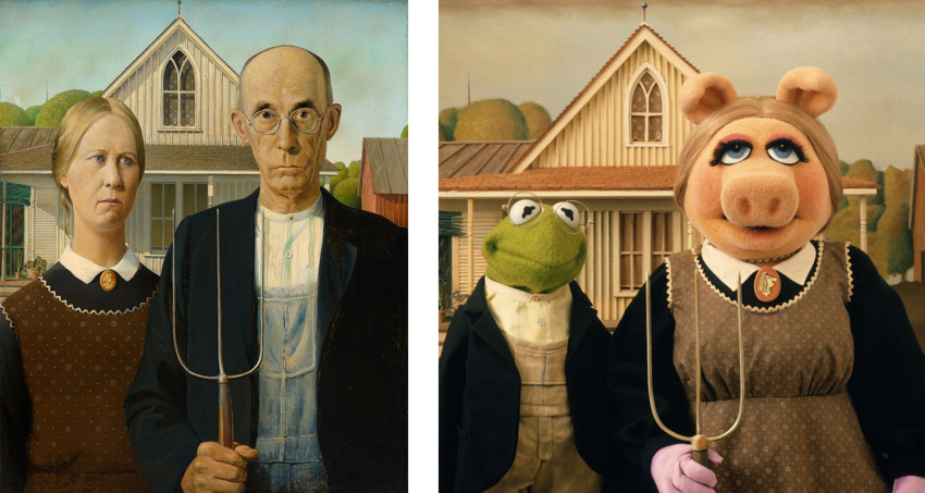 Side by side: Grant Wood's 'American Gothic', 1930 and Michael K. Frith's 'American Gothique', 1984