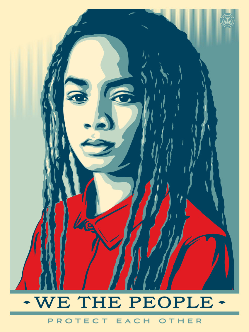 Shepard Fairey, Protect Each Other, based on a photograph by Delphine Diallo