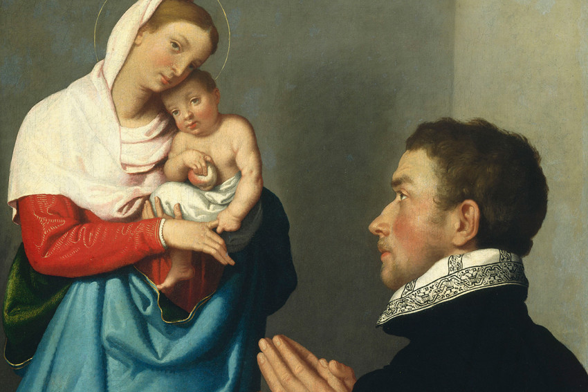 Giovanni Battista Moroni, A Gentleman in Adoration before the Madonna (detail)