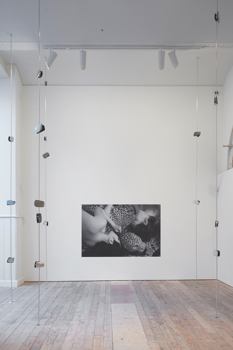 Installation view of ‘Objects in the mirror are closer than they appear’, Débora Delmar and Sung Tieu, 2018