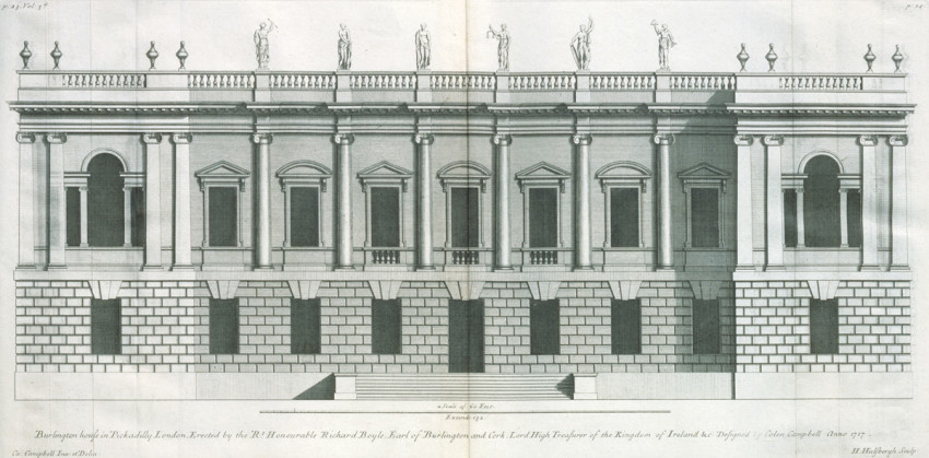 Burlington house in Pickadilly London From Colen Campbell, Vitruvius Britannicus, vol.I, London (pl.32), After Colen Campbell