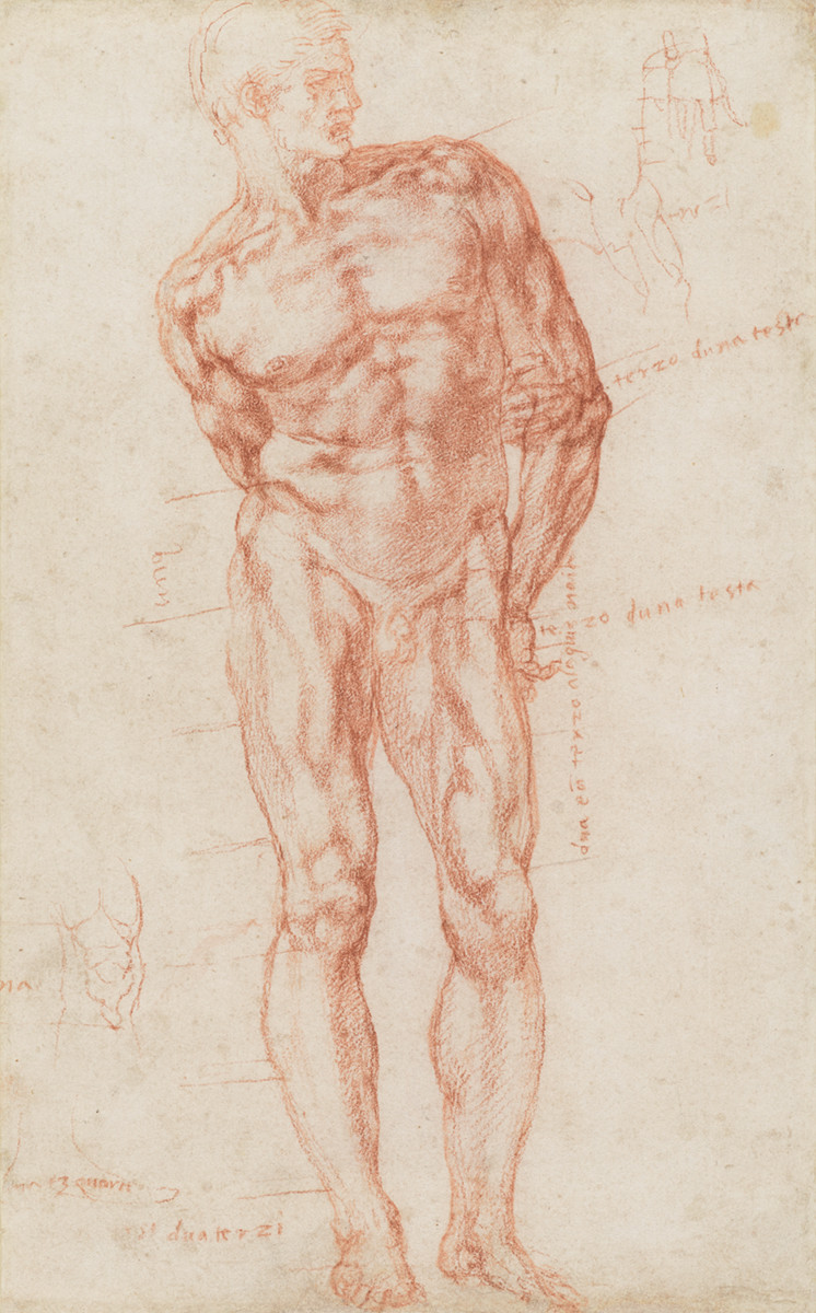 Michelangelo Buonarroti, A Male Nude with Proportions Indicated