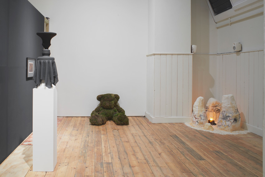 Installation view of Toby Jury Morgan, Amanda Kyritsopoulou and Jessy Jetpacks, 'Serpent and Shadow', 2018 