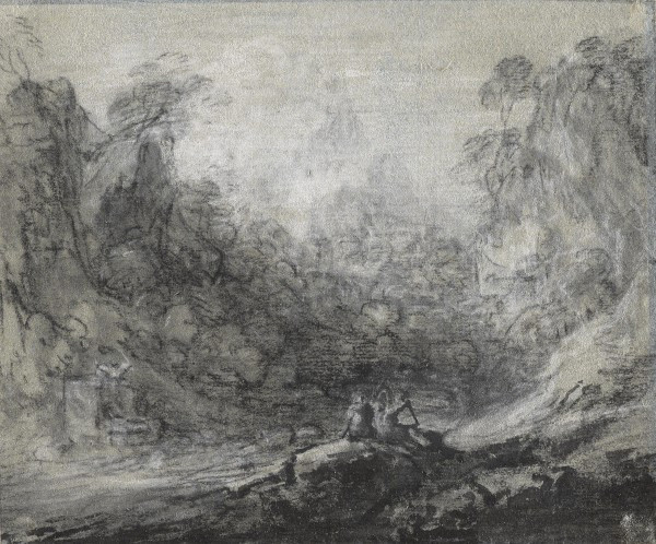 Thomas Gainsborough RA, 'Mountainous Wooded Landscape with Figures and Sheep' (Study for 'Romantic Landscape')