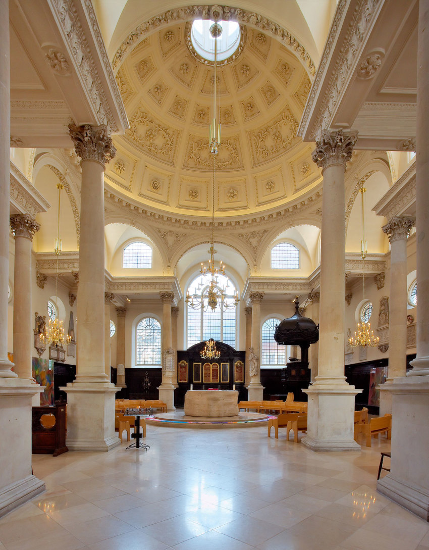 The interior of St Stephen's Church Walbrook, London, by Christopher Wren