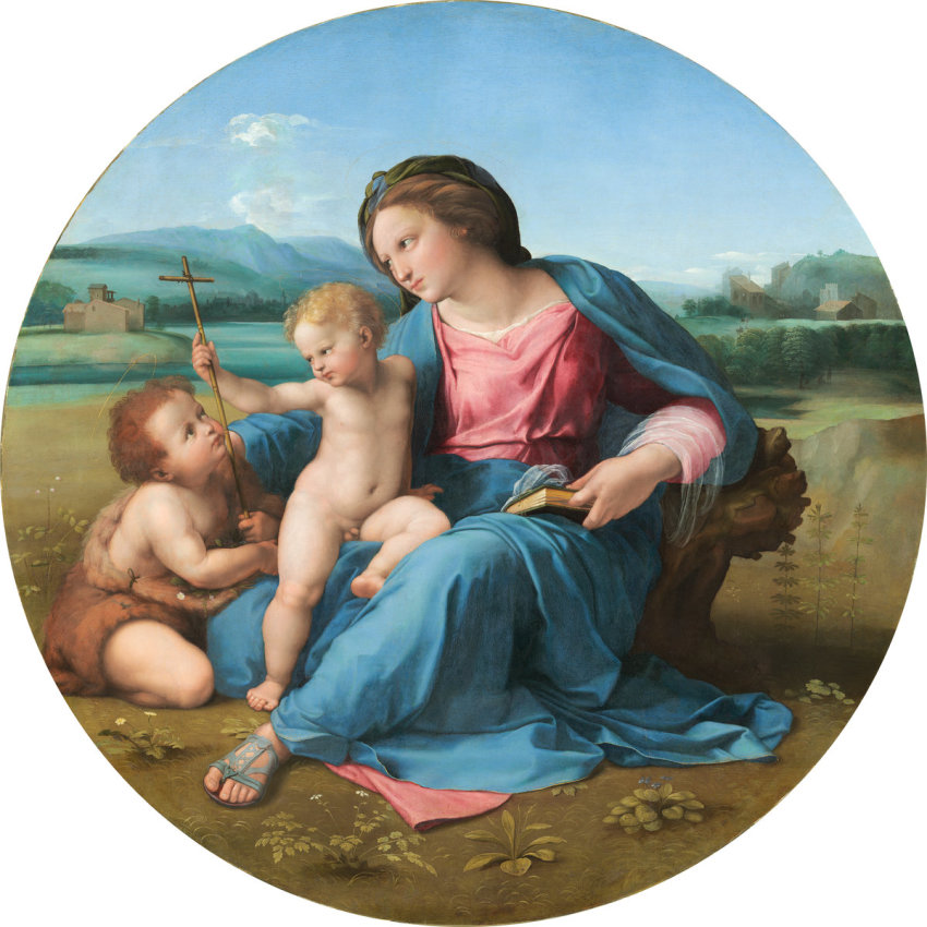 Raphael, Madonna and Child with Saint John the Baptist (Alba Madonna)