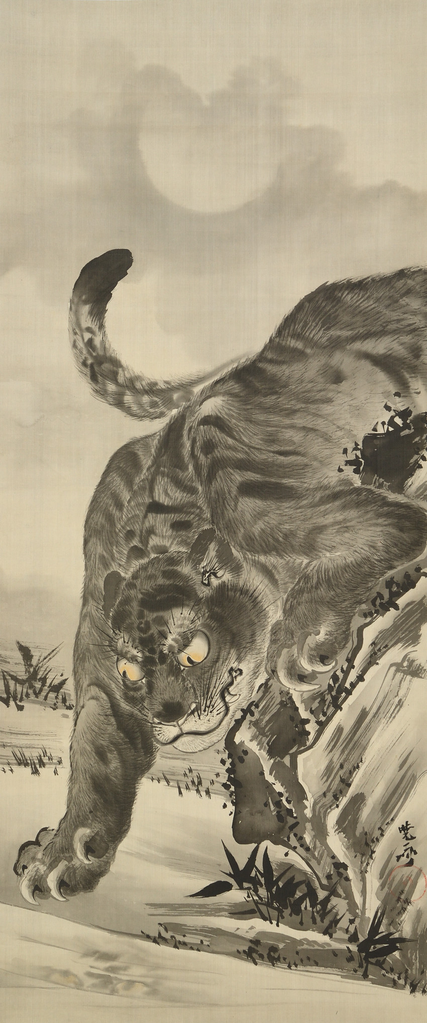 Kawanabe Kyōsai, Tiger Looking at Its Reflection in Moonlight