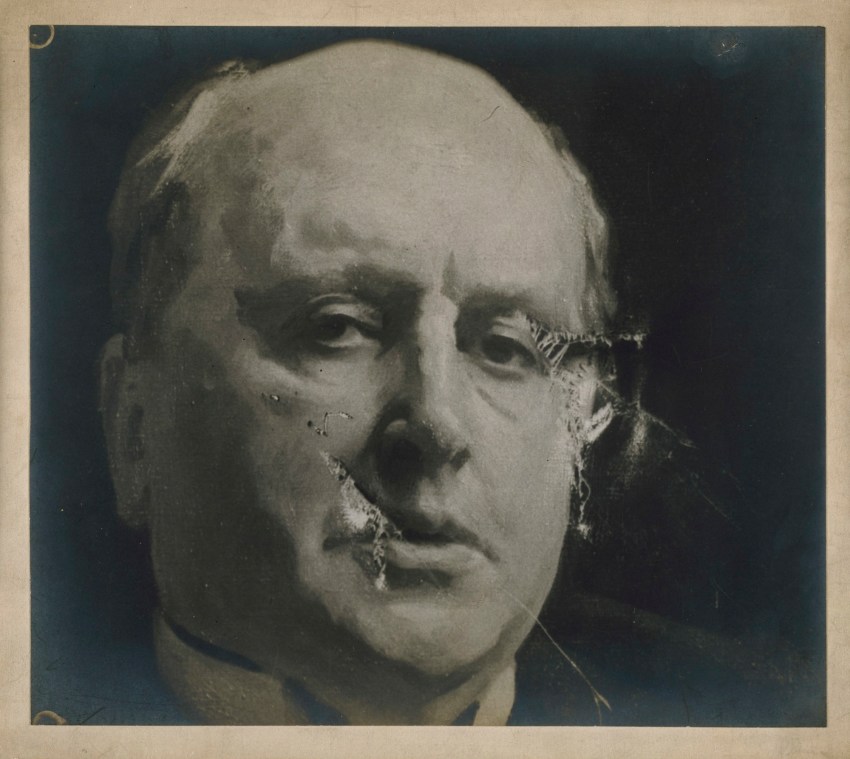 Unidentified photographer, Detail of the portrait of Henry James O.M. by J.S. Sargent R.A. after being damaged by a suffragette, May 1914.