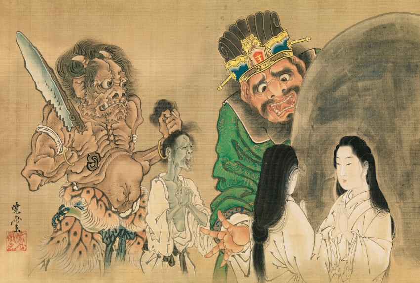 Kawanabe Kyōsai, A Beauty in Front of King Enma's Mirror (detail)