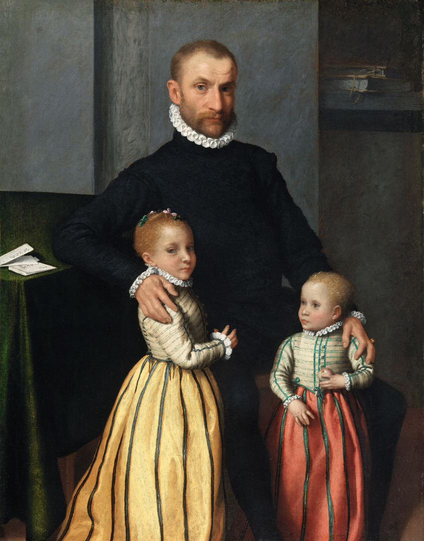 Giovanni Battista Moroni, Portrait of a Gentleman and His Two Daughters