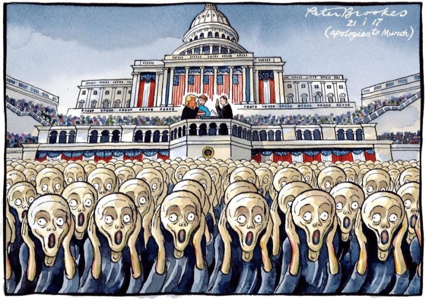 'Donald Trump inauguration (apologies to Munch)', by Peter Brookes, 20 January 2017. Published in The Times, 