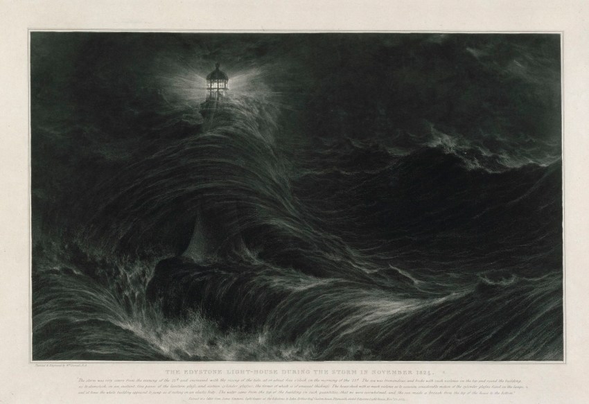 William Daniell RA, The Eddystone Lighthouse, during a Storm