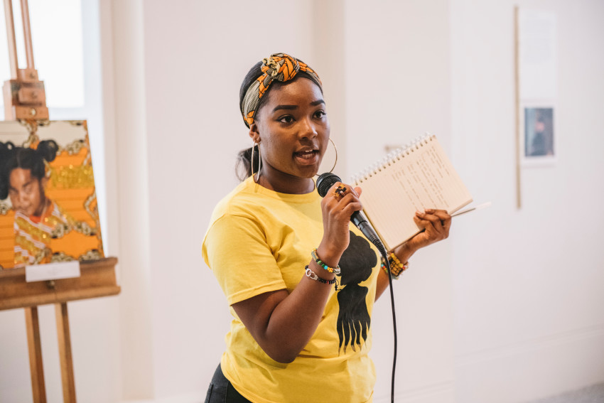 Artist Alicia Pearl-Cato speaking at RA Arts Festival, July 2018 
