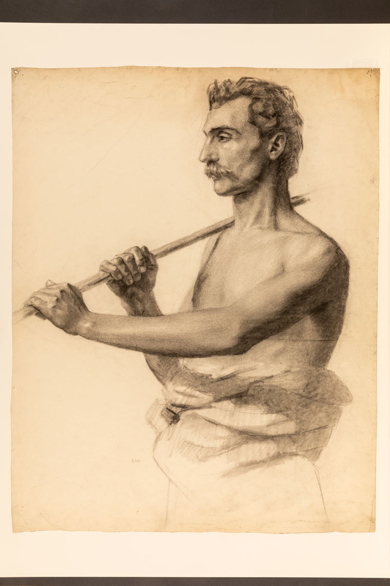 Minnie Jane Hardman (née Shubrook), Half-length study of a semi-draped male carrying a pole