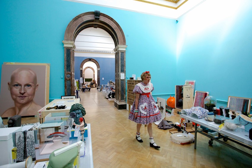 Grayson Perry RA hanging the 2018 Summer Exhibition