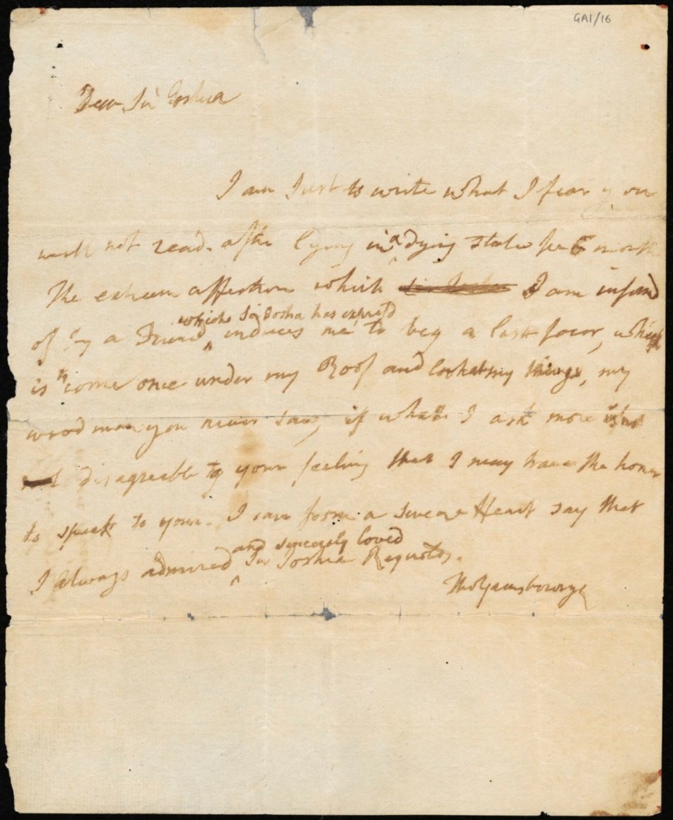 Thomas Gainsborough's deathbed letter to Sir Joshua Reynolds