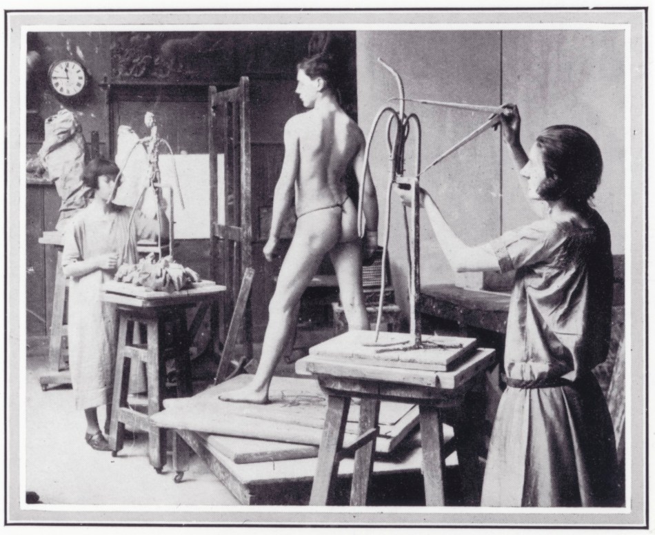 , Photo from 'The Sphere' of female RA students working from life in the Sculptors' room at the Royal Academy Schools