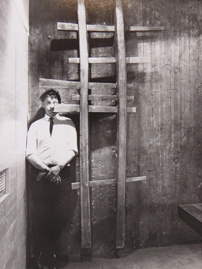 Geoffrey Clarke RA pictured with Slab & Bar Relief, 1964