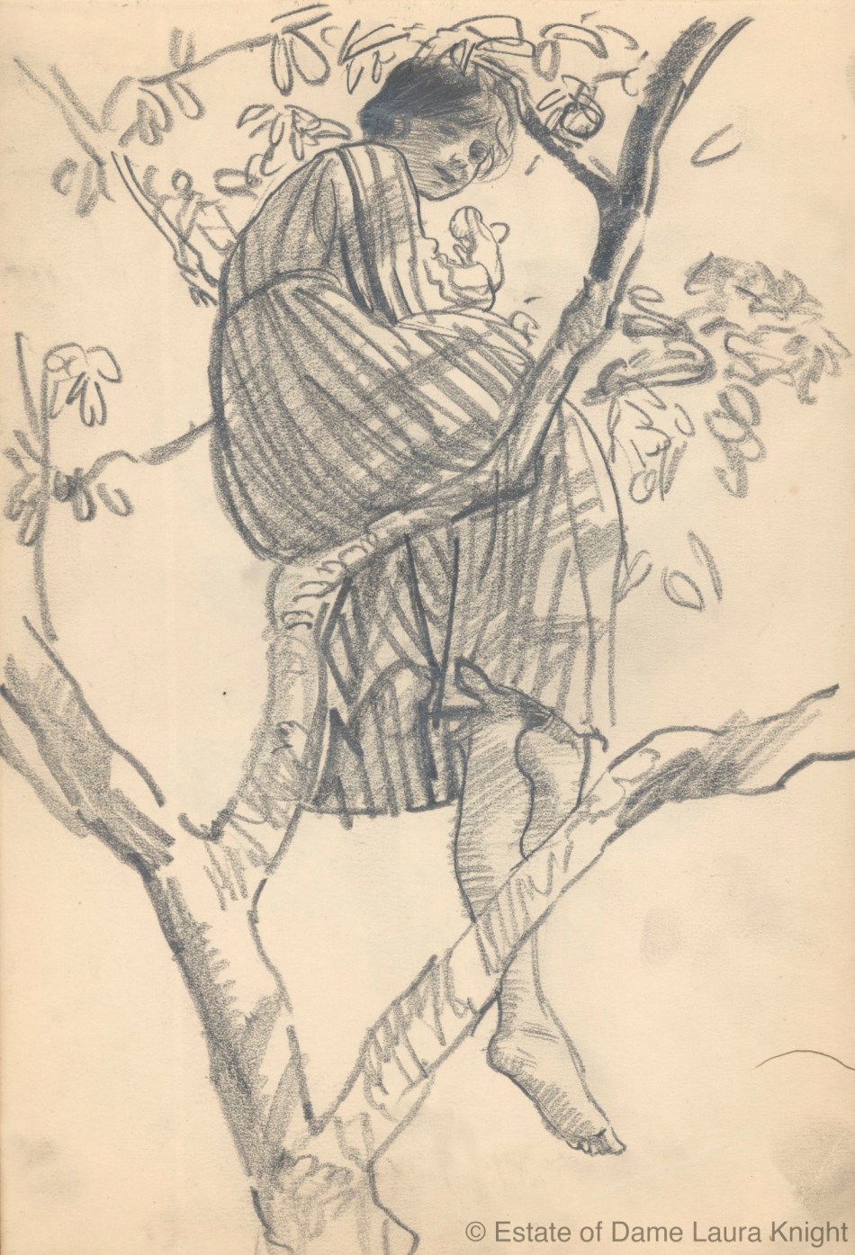 Dame Laura Knight RA, Study of a model relaxing in tree