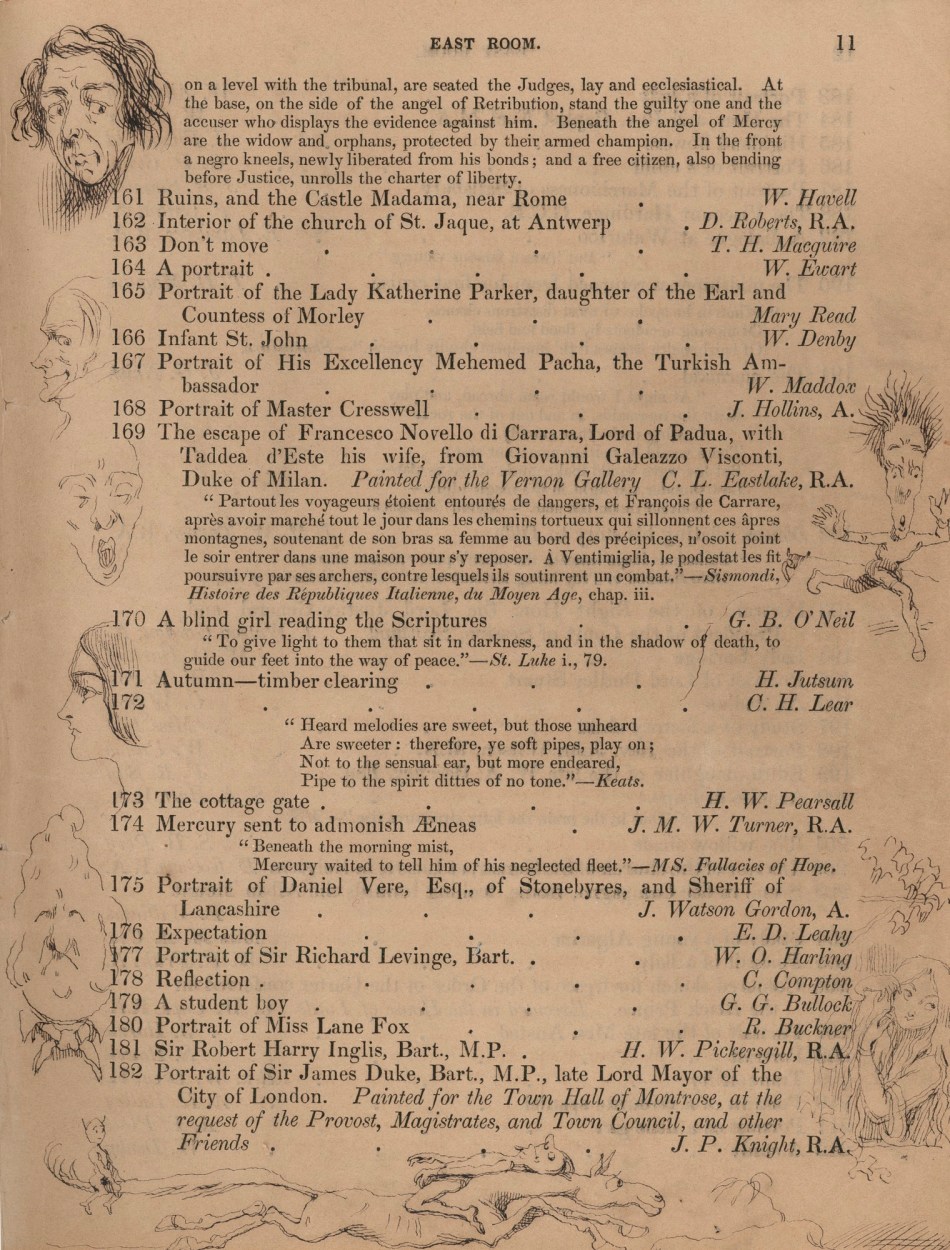 Richard Doyle, Page from the catalogue of the 1850 Royal Academy exhibition, with drawings