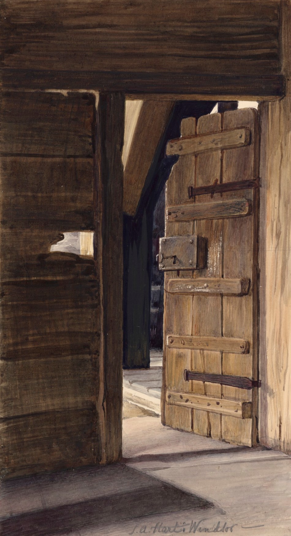 Solomon Alexander Hart RA, Study of an interior with an open door, Windsor