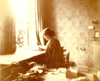 May Morris embroidering at 8 Hammersmith Terrace c.1920s (detail)