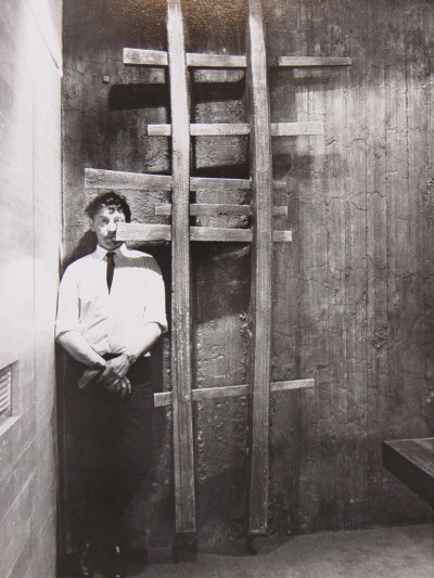 Geoffrey Clarke RA pictured with Slab & Bar Relief, 1964